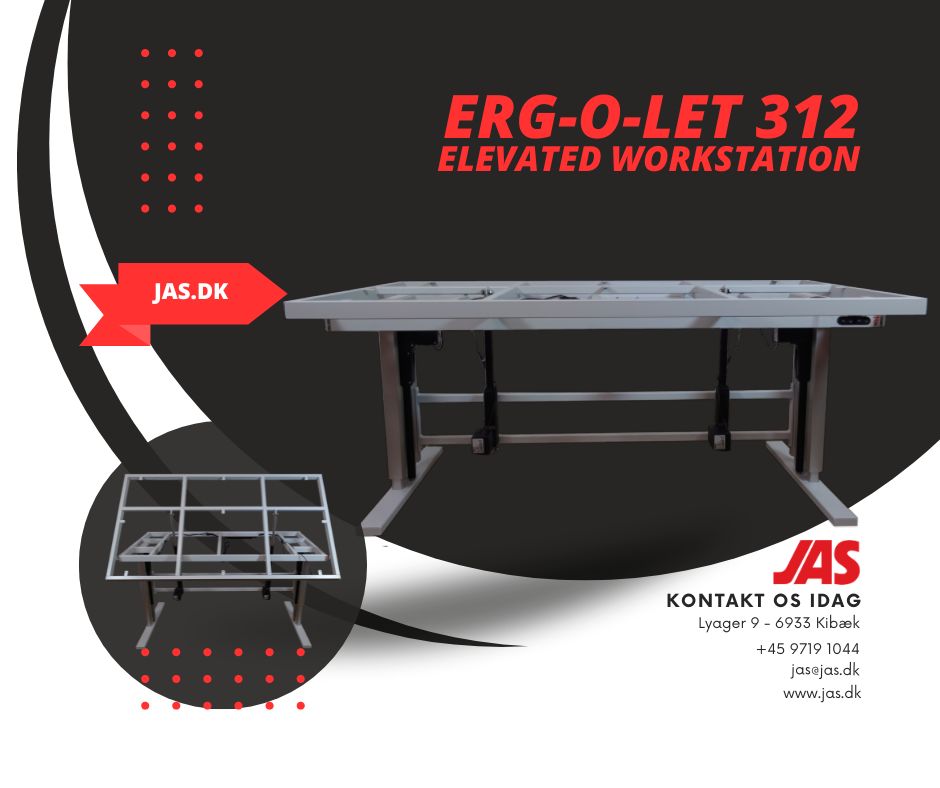 Vores Erg-O-Let 312 Hæve/Sænkebord med Vipfunktion, er designet med 2stk. Alu Styret søjler, som har en løftevene op til 300kg.
