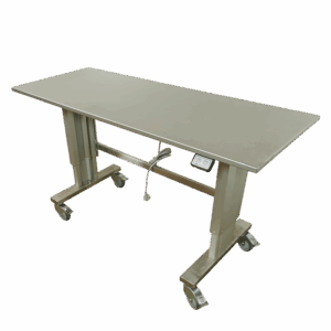 rustfrit hæve sænkebord på hjul