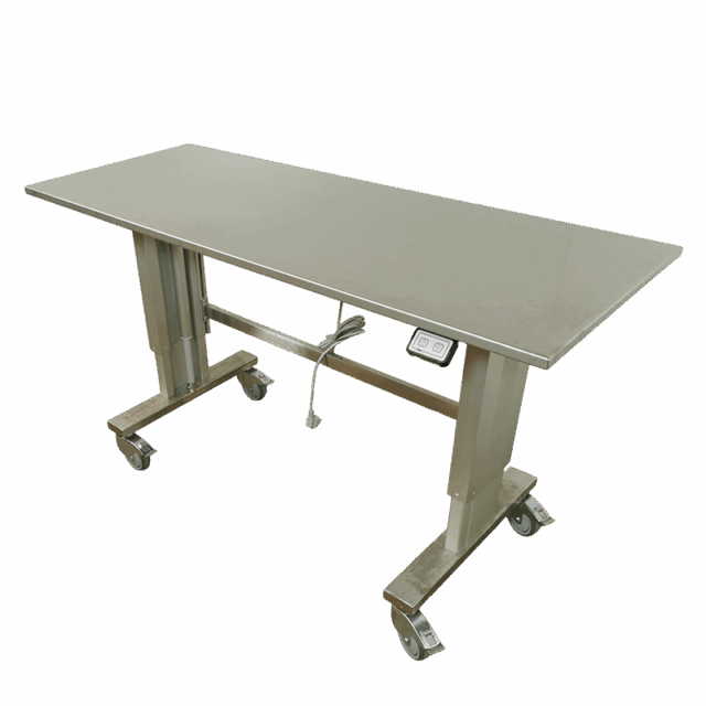 rustfrit hæve sænkebord på hjul