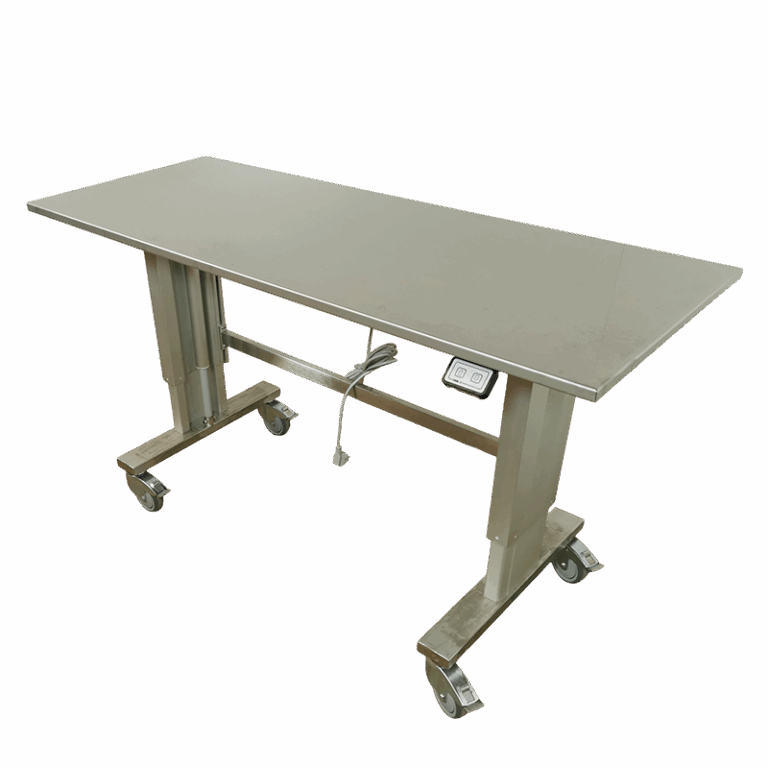 rustfrit hæve sænkebord på hjul