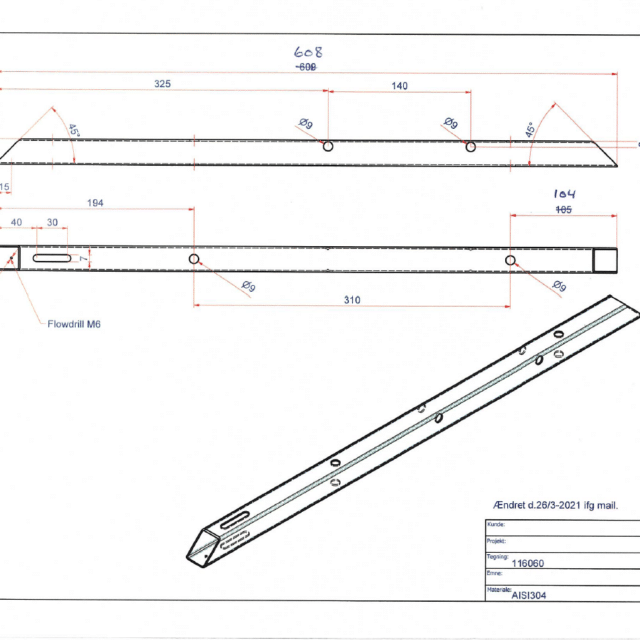 Profilführung aus Edelstahl 1.5x25x25x608mm