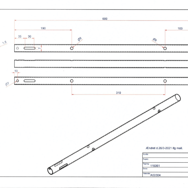 Profilführung aus Edelstahl 1.5x25x25x600mm