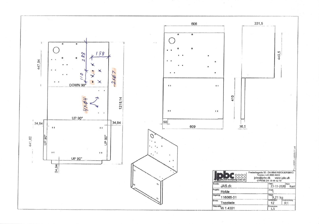 Abdeckplatte Edelstahl 1,5 mm (besteht aus 2 Teilen)