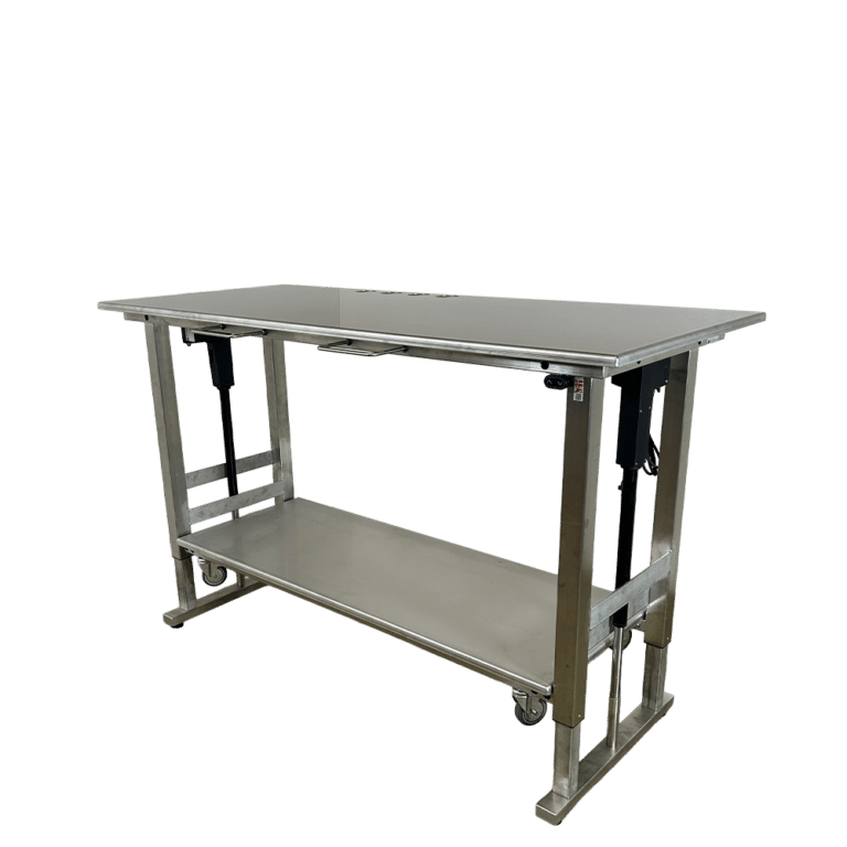 Rustfrit Hæve sænkebord (hovedbilledet, skrå forfra)