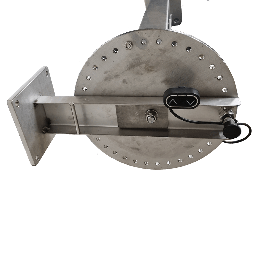 Rustfri højdejusterbar skærmholder - Loftmontering - closeup roteringshjul