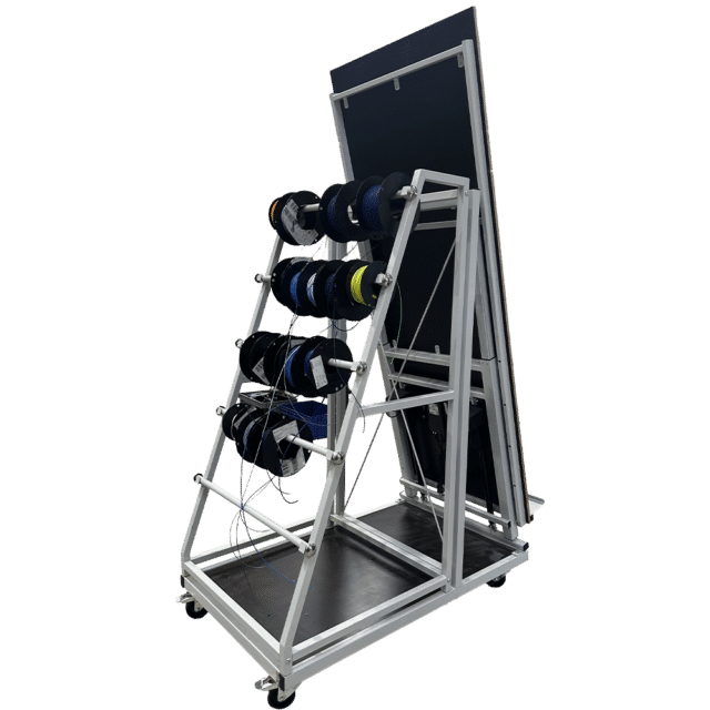 Montagestation auf Rädern mit Kabelhaltern und Hebe-/Senkfunktion