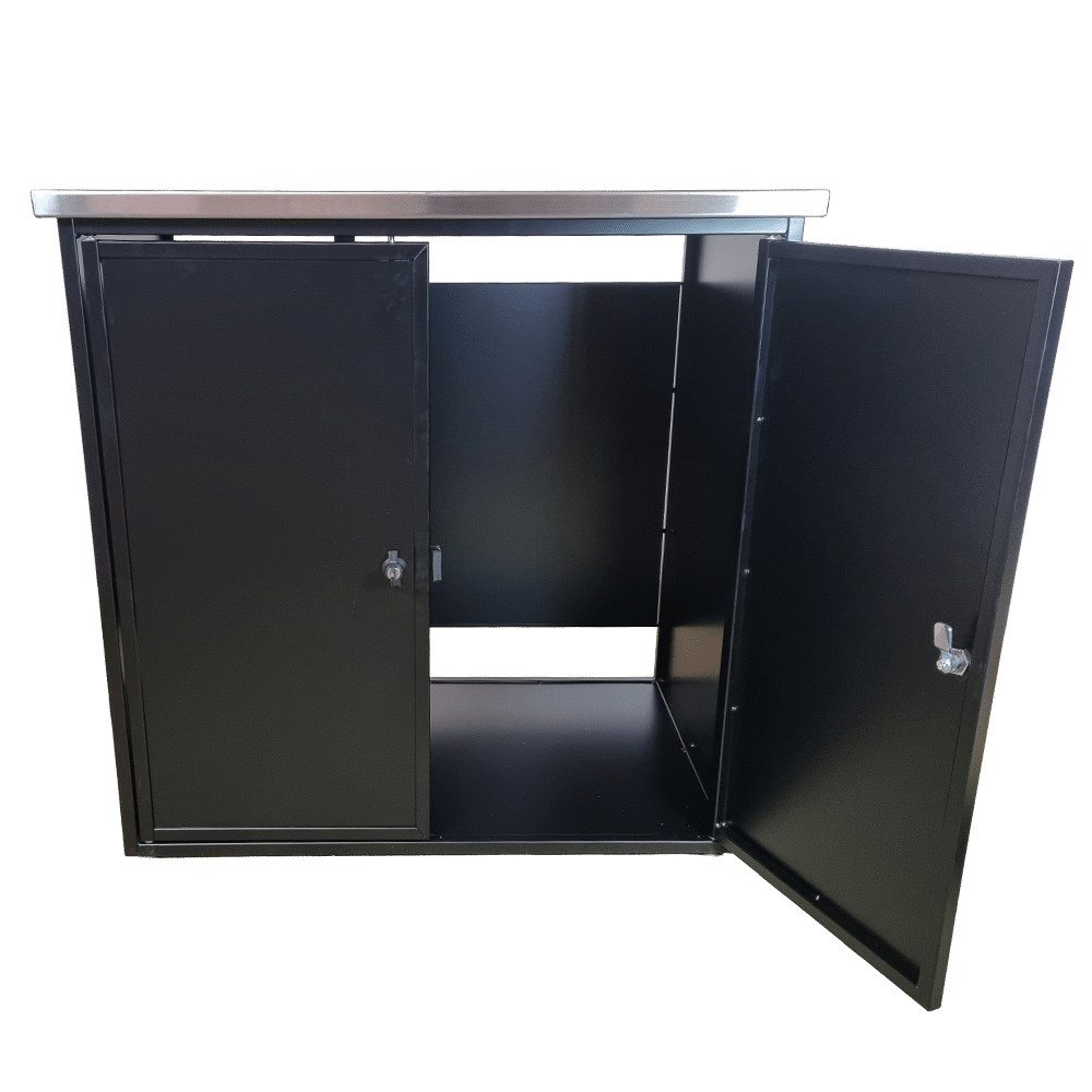 Industrial coffee cabinet – 860x560x850 mm - front view with 1 open door