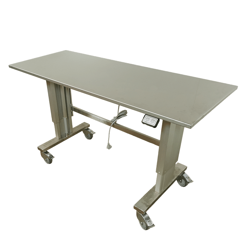 stainless height adjustable table on wheels